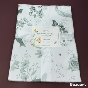 LENOX BUTTERFLY MEADOW TOILE GREEN & WHITE TABLECLOTH 52 x 70 RECTANGULAR NEW